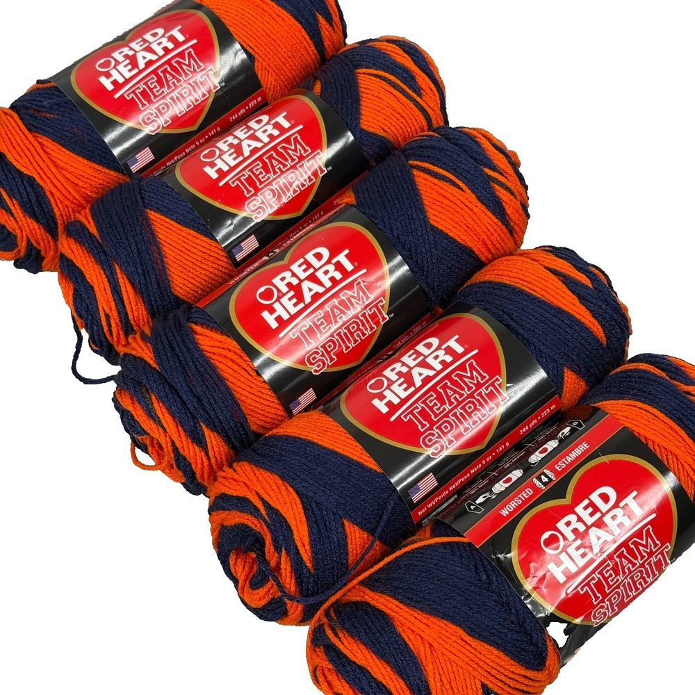 Red Heart Team Spirit Yarn Orange Navy Lot of 5 Skeins Worsted 4 Acrylic E797